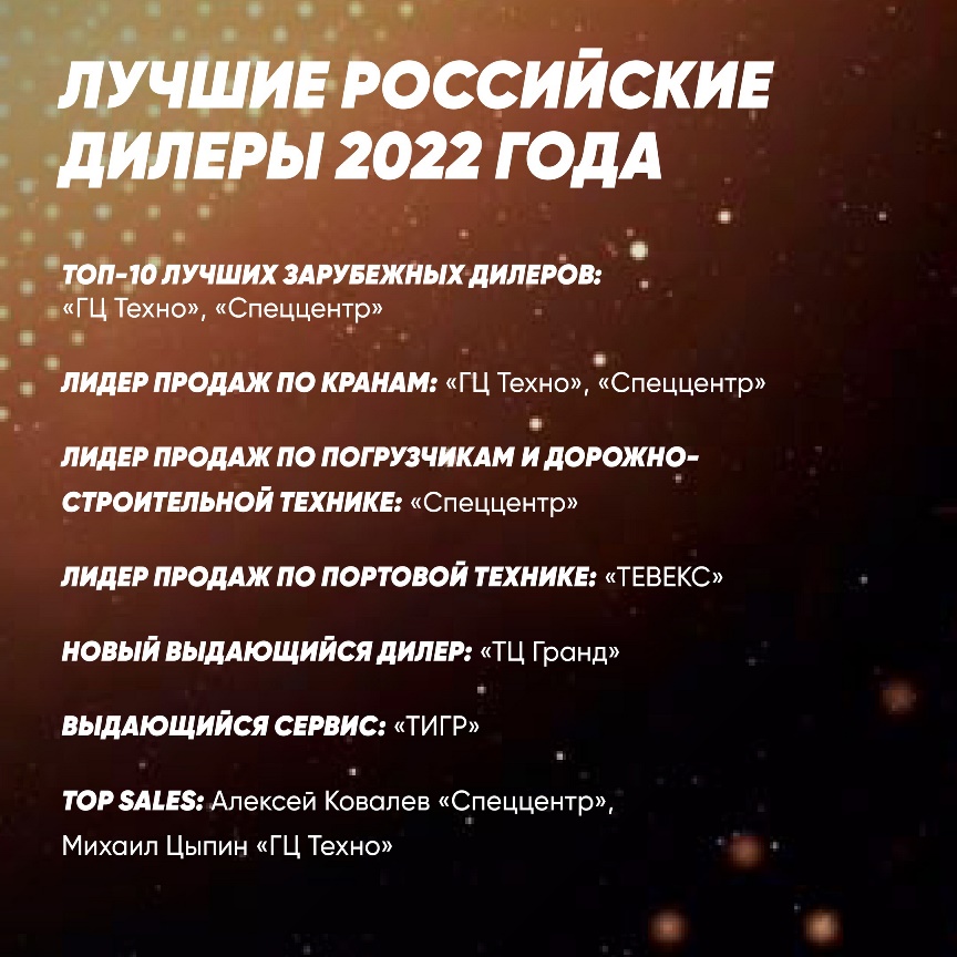Список лучших дилеров XCMG 2022 года - официальное фото